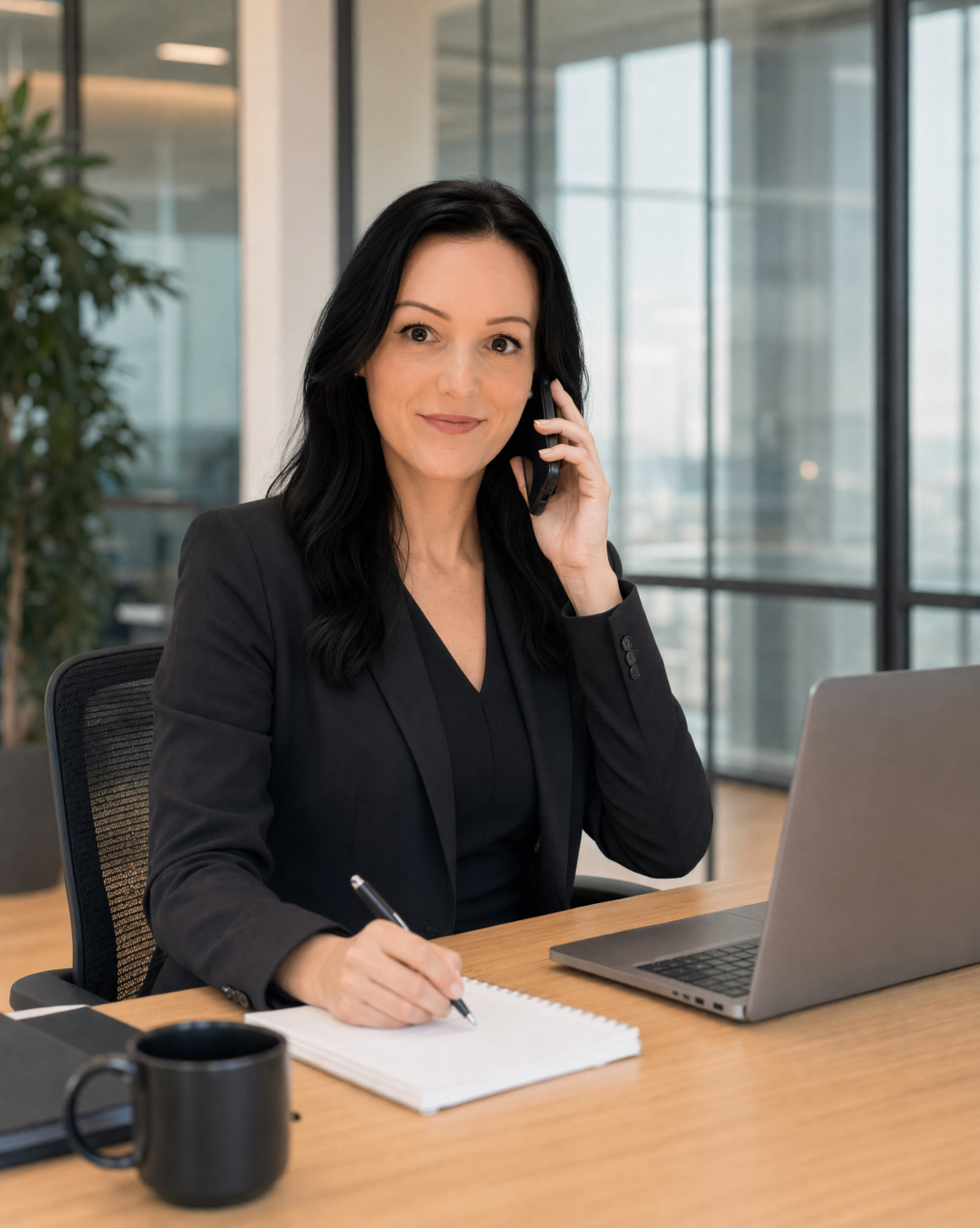 Beraterin im Telefongespräch am Schreibtisch